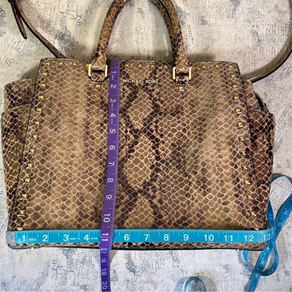 Michael Kors Selma Stud Leather Snakeskin Large Handbag Purse Tote - Picture 12 of 15
